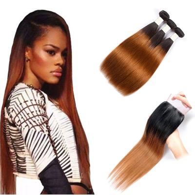 China High Quality Silky Straight Wave Brazilian Hair Weaves Two Tone 1B/30# Ombre Hair Bundles With Closure for sale