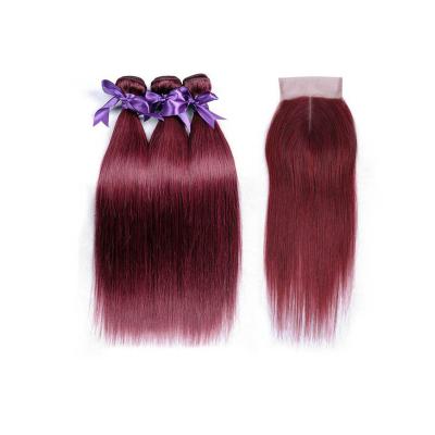 China Silky Straight Burgundy Wine Red Brazilian Virgin Hair Wave Hair Bundles With 4*4 Lace Closure Silk Straight for sale