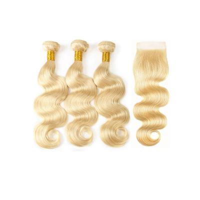 China Online Shopping 613 Body Wave Blonde Hair Extension Wrapping Cuticle Aligned Hair Weave Bundles With 4x4 Lace Up Closure for sale