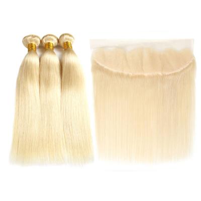 China Silky Straight Wave Straight 613 Blonde Brazilian Remy Human Hair 13*4 Lace Headband And 3 Bundles Cuticle Aligned Hair Weaves Online Shopping for sale