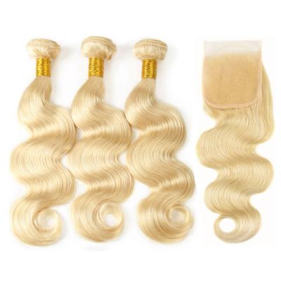 China Blonde Body Wave Body Wave Cuticle Aligned Mink Hair Bundles With Double Closure Hair Extensions #613 Closure Hair Weft Pieces for sale