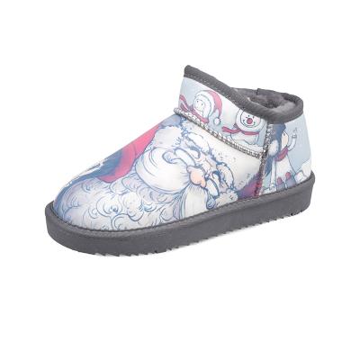 China Cartoon Printing Steel Toe Snow Boots 2021 New Winter Cotton Graffiti Velvet Thick Flat Warm Shoes for sale