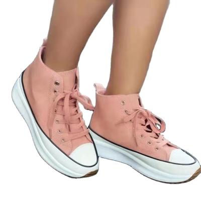 China 2021 new women's lace-up shoes trend fashion autumn shoes cloth casual shoes thick-soled high-top foreign trade for sale