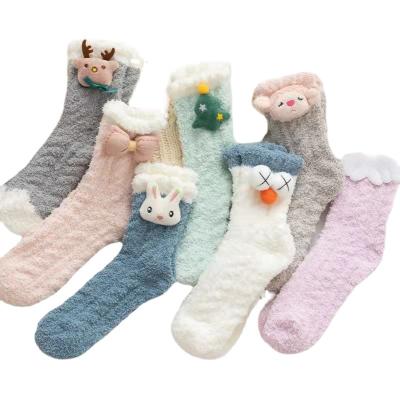 China 2021 Christmas Cartoon Women Cute Fuzzy Socks Winter Breathable Warm Home Socks for sale