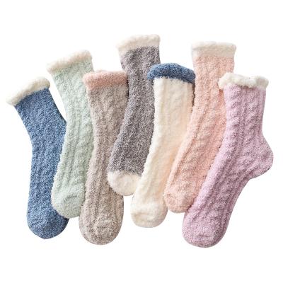 China 2021 Floor Girl 7 Colors Breathable Running Fall Blurred Winter Ladies Socks Plus Thick Plush Floor Socks Solid Warm Sleeping Women for sale