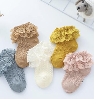 China Princess Breathable Soft Spring 2022 New 6color/Autumn Popular Ankle Combed Cotton Baby Girls Lace Kids Breathable Socks for sale