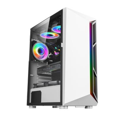 China RGB Rainbow Atx Glass Panel With Fan Colorful Plexiglass Horizontal Cooled Dustproof CPU Cabinet Gaming PC Computer Case for sale