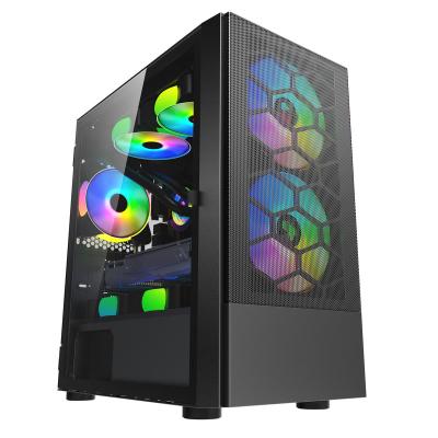 China With Fan ATX PC With Fan Colorful Plexiglass Horizontal Cooled CPU Cabinet Gaming Computer Dustproof Case for sale