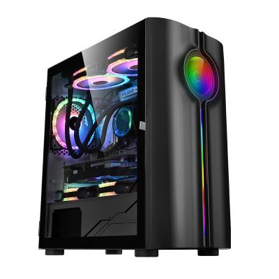 China With Fan Tempered Glass Gabinete Gamer Computer Case With LED Light Strip RGB Computer Case for sale