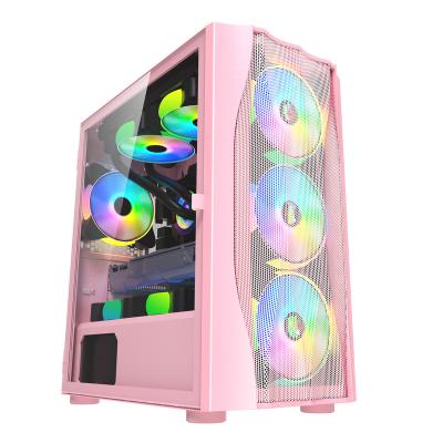 China RGB Rainbow Panel ATX Glass PC With Fan Colorful Plexiglass Horizontal Cooled Dustproof Computer Case Gaming Computer Case Cabinet CPU Towers for sale