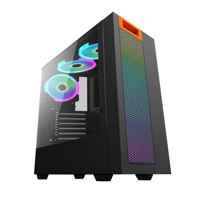 China RGB Rainbow Red Gaming Computer Case OEM Hardware Panel Front Panel Luxury Colorful Tower Glass ATX Mid Fan for sale