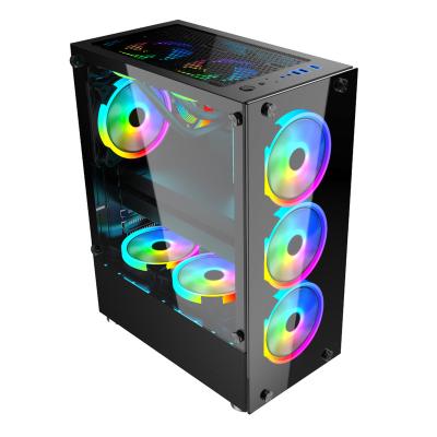 China RGB Rainbow Custom Diy Acrylic Game Glass Anime Panel With Fan Temperature CPU Case PC RGB Gaming Envelope PC Glass Case liquid crystal display for sale