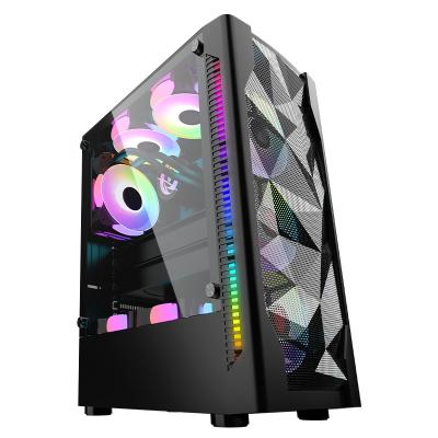 China RGB Rainbow Full PC Glass dustproof gaming chasis top quality panel tower tempered gaming case cpu cabinet for sale