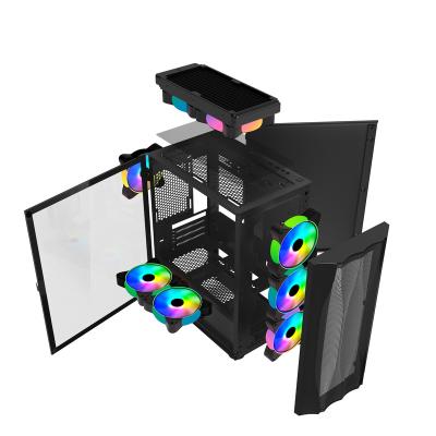 China RGB Rainbow BTX Custom Wholesale Desktop Glass Panel Plexiglass With Fan Desk Led Cpu Mid Tower PC Gamer Case Case for sale