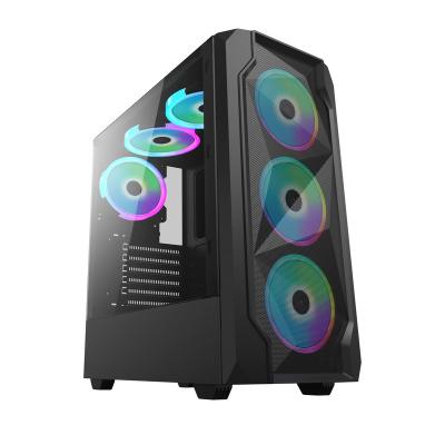 China RGB Rainbow Panel ATX Glass PC With Fan Colorful Plexiglass Cpu Cabinet Horizontal Cooled Dustproof Gaming Computer Case for sale