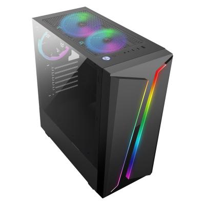 China RGB Rainbow Glass Panel Custom Branded Acrylic Aluminum Full Tower Tempered Enclosing ATX Chasis Gaming PC Gamer Cabinet for sale