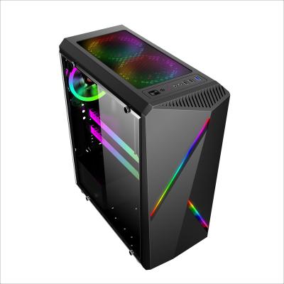 China RGB Rainbow Glass Panel 2022 Low Price Manufacturing Dustproof Full Tower Tempered Gaming Case CPU PC Computer for sale