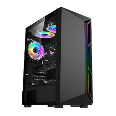 China OEM High Quality RGB Atx Rainbow Glass Panel With CPU Plastic Cabinet Master Gaming Power Supply Fan Cooler Computer LED Glass Cases treatment for sale