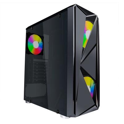 China OEM High Quality RGB Atx Rainbow Glass Panel With CPU Plastic Cabinet Master Gaming Power Supply Fan Cooler Computer LED Glass Cases treatment for sale