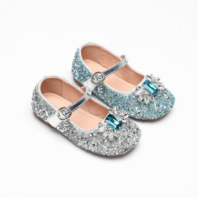 China Cushioning Super fiber sparkling gold leather girls' sandals, rhinestone princess shoes, autumn new baby performance single shoes for sale