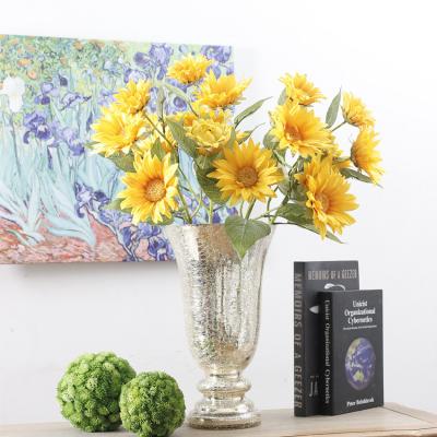 China High Quality Eco-friendly Artificial Group 5 Heads Silk Flower Sunflower For Wedding Table Vase Decoration Flower Decoration for sale