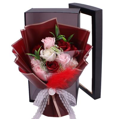 China Eco-friendly Valentine's Day Gift Red Rose Bouquet With Gift Box Artificial Soap Rose Flower For School Graduation Gift for sale