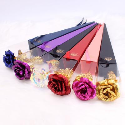 China Simple Plastic Promotion Gift Eco - Friendly Gold Rose In Transparent Box Small Gift 24k Gold Rose Artificial for sale