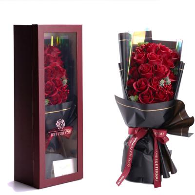 China Eco-friendly Sale 21 Heads Tops Amazon Artificial Soap Scented Rose Bouquet With Lovely Box For Birthday Valentines Day Gift for sale