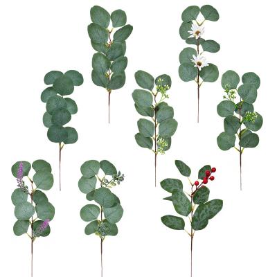 China Eco-friendly Artificial Plant Wall Decoration Hot Selling Green Eucalyptus Stem Amazon Artificial Leaves for sale