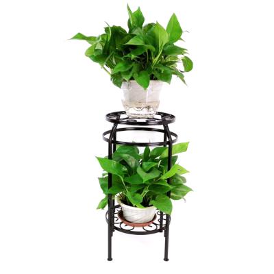 China Modern 2 Tier Metal Plant Stand Round Detachable Modern Flower Pot Holder Planter Stand For Garden Patio Indoor Outdoor Black White for sale