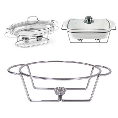 China Modern Metal Wire Buffet Server Frame Chafing Dish Rack Oval Chafing Rack For Ceramic Casserole Glass Casserole Dish for sale