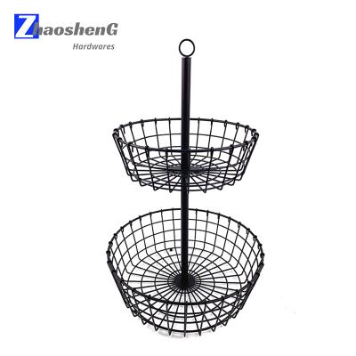 China Worktop Round Fruit Basket 2 Tier Fruit Basket Metal Wire Fruit Vegetable Fruit Basket Modern Sustainable Desktop Basket for sale