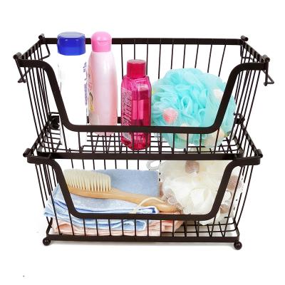 China Sustainable Bins Bathroom Kitchen Metal Wire Fruit Vegetable Basket Organizer Stackable Storage Basket for sale