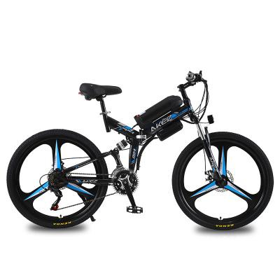 China Aluminum alloy factory wholesale 26 inch 36v10ah350w lithium battery mtb double shock absorption electric bicycle adult folding mountain bike for sale