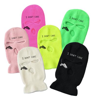 China Custom Neon Embroidery COMMON Skimask Balaclava Ski Mask Winter Hats Three Hole Face Mask Letter for sale