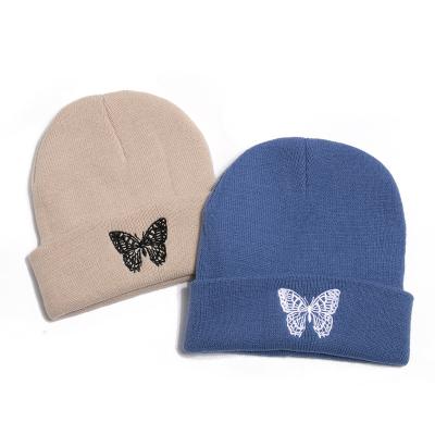 China JOINT Butterfly Embroidery Custom Design Colorful Cheap Winter Warm Hat Knitted Beanie Hats for sale