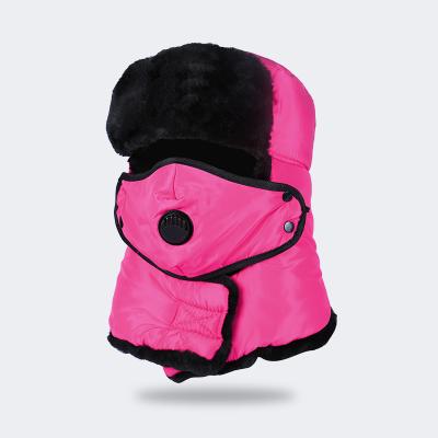 China breathable & Waterproof Winter Bomber Ear Flaps With Mask Women Trooper Windproof Ski Cap Warm Soft Men Hat for sale