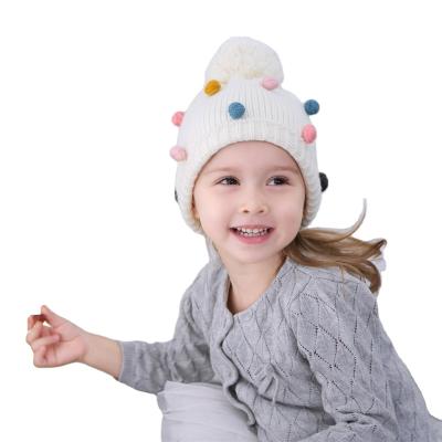 China Hotsale JOINT Custom Colorful Balls Boys Girls Striped Soft Baby Kids Wool Knitted Pom Pom Beanies Hats for sale