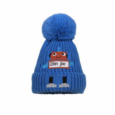 China COMMON Number Embroidered Elastic Hat Teenager Robot Kids Cheerleaders Knit Pom Pom Beanies Hats for sale