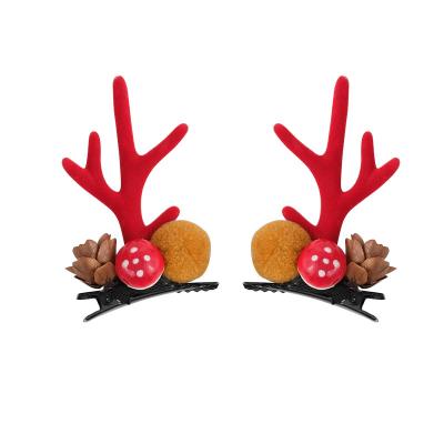 China Festive Mood 2pcs Per Set Christmas Reindeer Headdress Party Ornament Hair Clips Christmas New Year Gift Hair Clips Elk Antlers Hairpins for sale