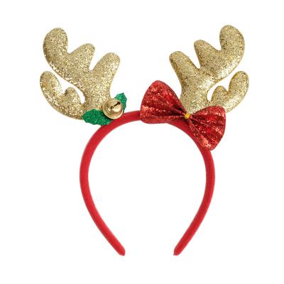 China Bling and Mood Christmas Reindeer Bowknot Glitter Bowknot Headdress Party Hair Accessories Decor Supplies Bells Elk Antlers Hair Party Hair Band for sale