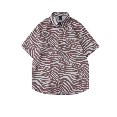 China Anti-pilling Hot Sale Summer Beach Shirt Men Clothes Hawaiian Shirt Shorts Sleeves Zebra Stripes Design for sale