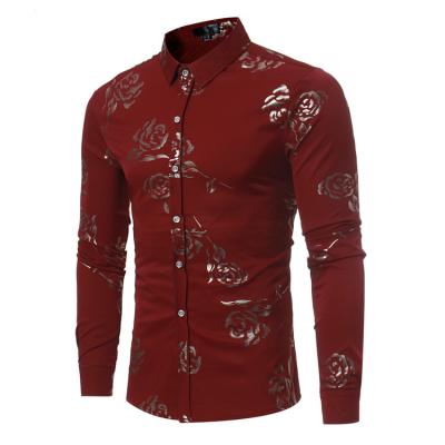 China Hot Selling Anti-pilling Mens Cotton Polyester Slim Fit Floral Rose Printed Casual Long Sleeve Shirt for sale