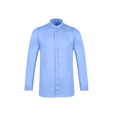 China Latest Chinese Long Sleeve Casual Shirt 100% Custom Collar Men's Blue Canvas Shirt Breathable for sale