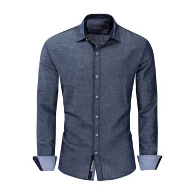 China New Men's Anti-pilling Shirt Long Sleeve Shirt Solid Color Casual Cotton Slim Fit Shirt for sale