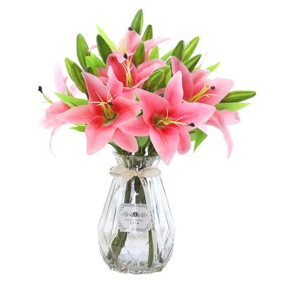 China Silk flowers fake Lily Flower Arrangement Ornament bouquet Simulation Lily Single Real Touch Flower wedding artificial silk silk home decoration for sale