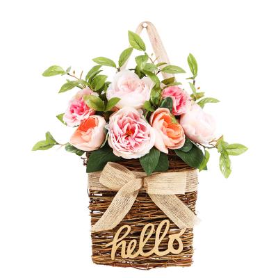 China New wedding decoration decoration simulation basket indoor living room flower background flower hanging indoor outdoor home door handwork potted decoration for sale