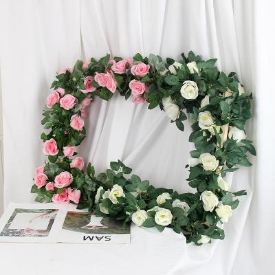 China Wedding Home Decoration Marry Silk Artificial Plastic Simulation Rose Rattan Decorative Flower Garland Artificial Rose Vine Home Decoration Imitation Flower for sale