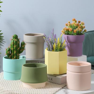 China European Ceramic Balcony Literature Art Green Plant Flowers Fleshy Geometric Flat Solid Color Flowerpot Single Gallon Pot for sale