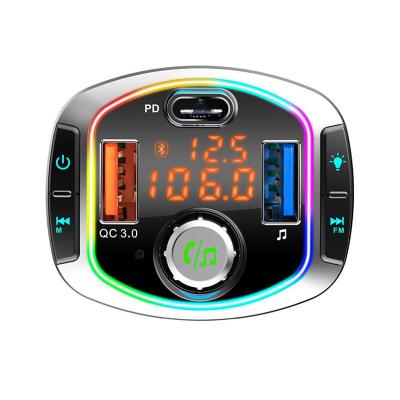 China PD+ QC 3.0 Quick Charger Colors LED Light Car Radio Wireless Adapter Music Player Hands Free Car Kit With Tf Card Slot Fm Transmitter Qc3.0 Charger for sale